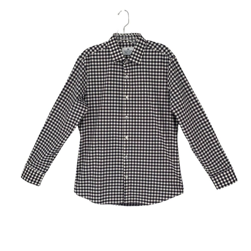 Mizzen + Main Classic Men's XL Blue White Plaid Long Sleeve Button Front Shirt